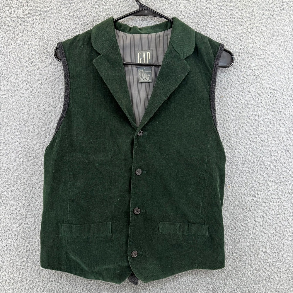 Vintage Gap Corduroy Vest Men Small Green Notched Lapel Button Up 90s Y2K